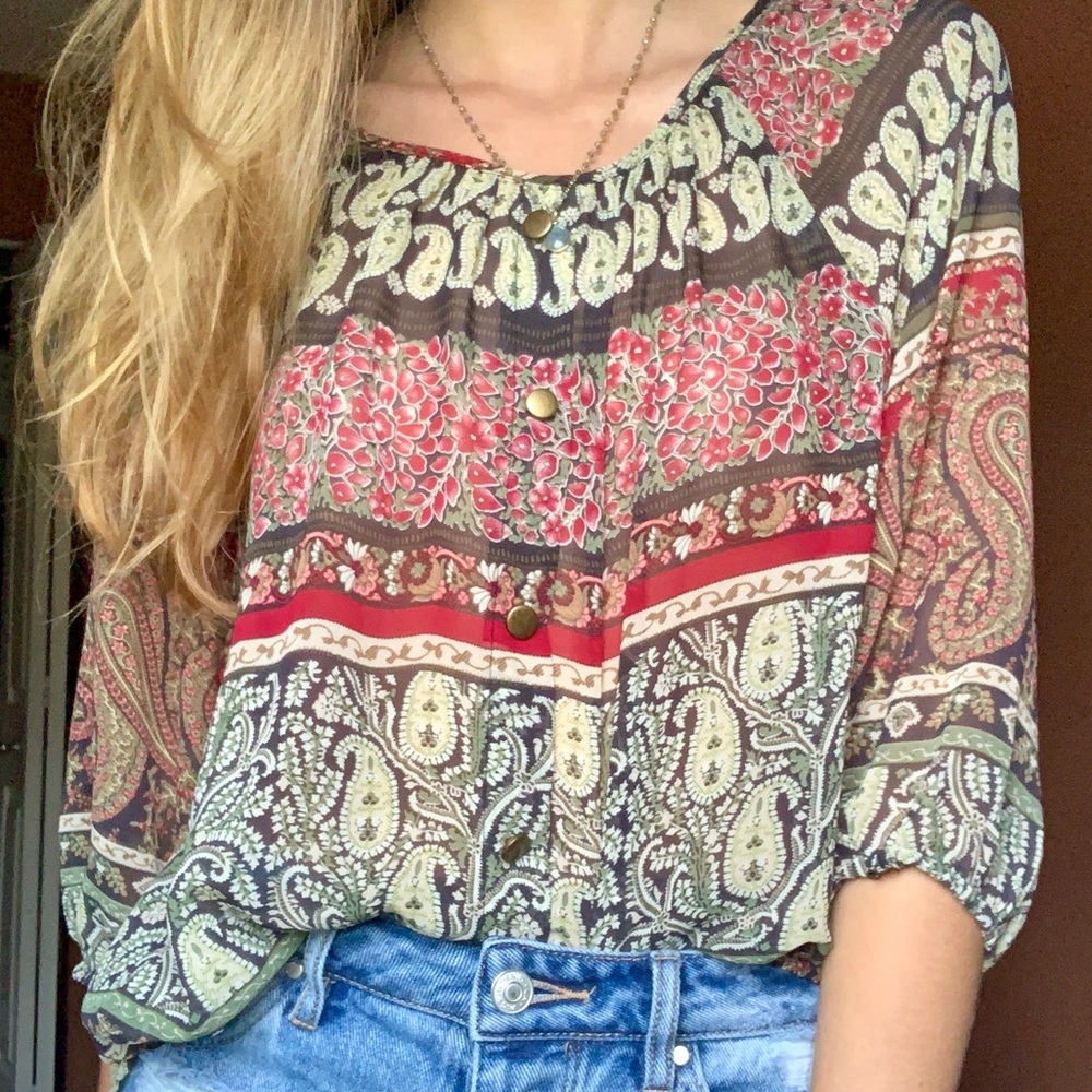 Sheer pattern long sleeve blouse